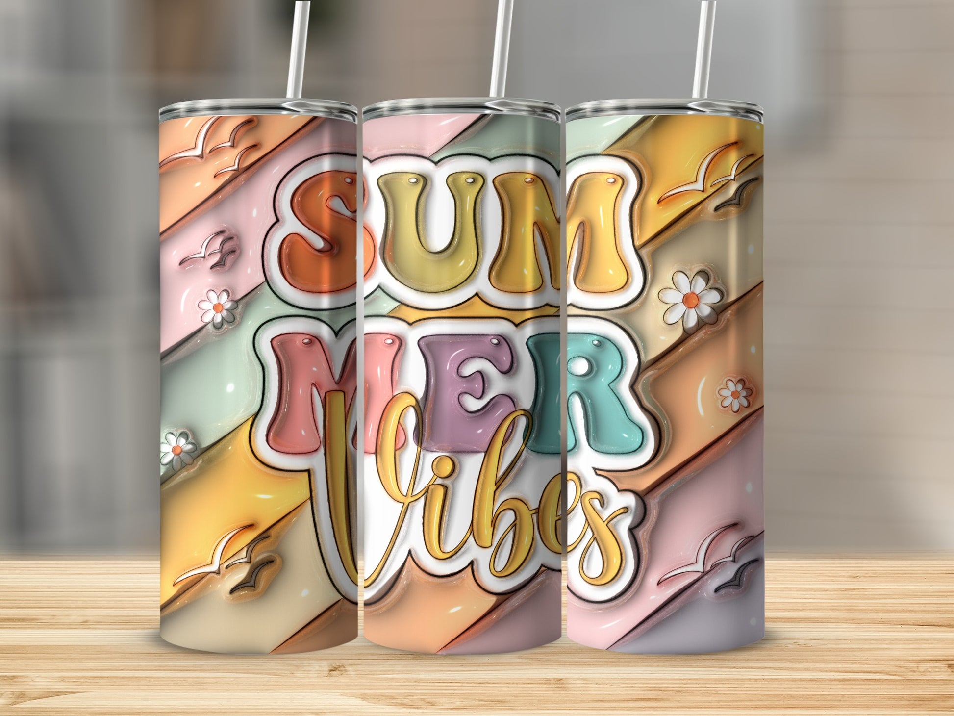 Summer Vibes Pastel Bubbly Birds Daisies Tumbler product type