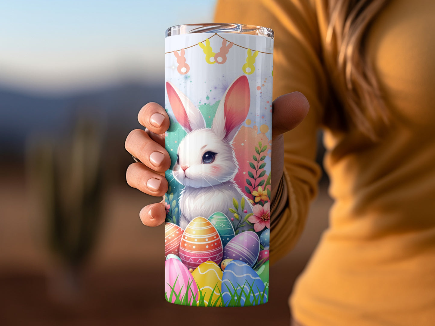 Easter Bunny With Colorful Eggs Travel Mug