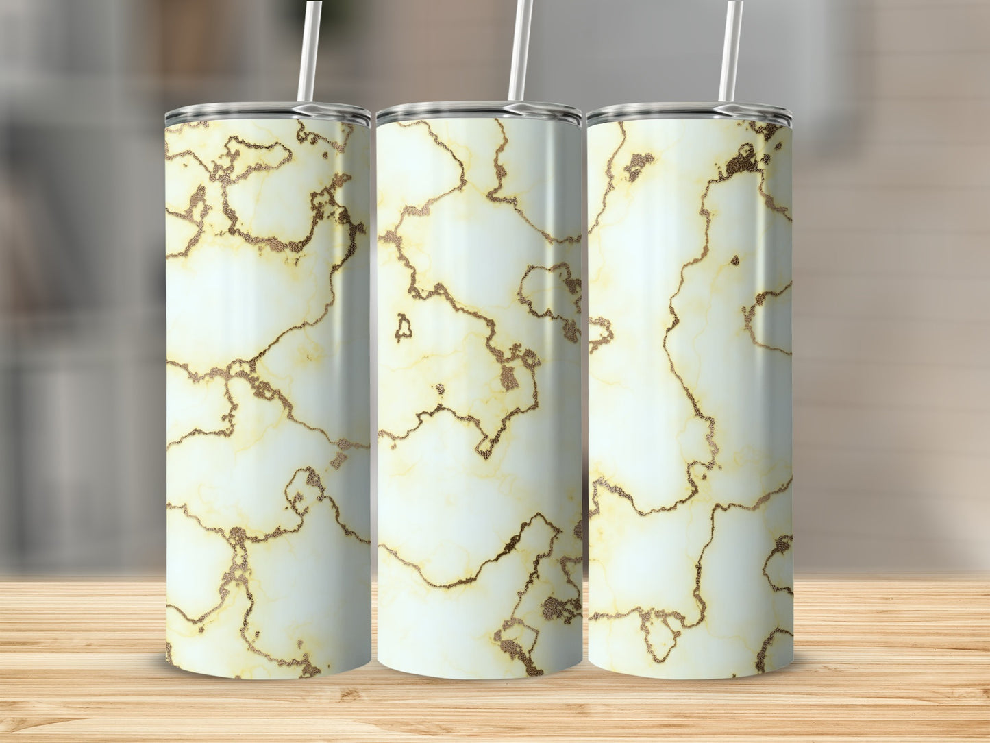 Golden Veins Across Pale Marble Texture Design Tumblers