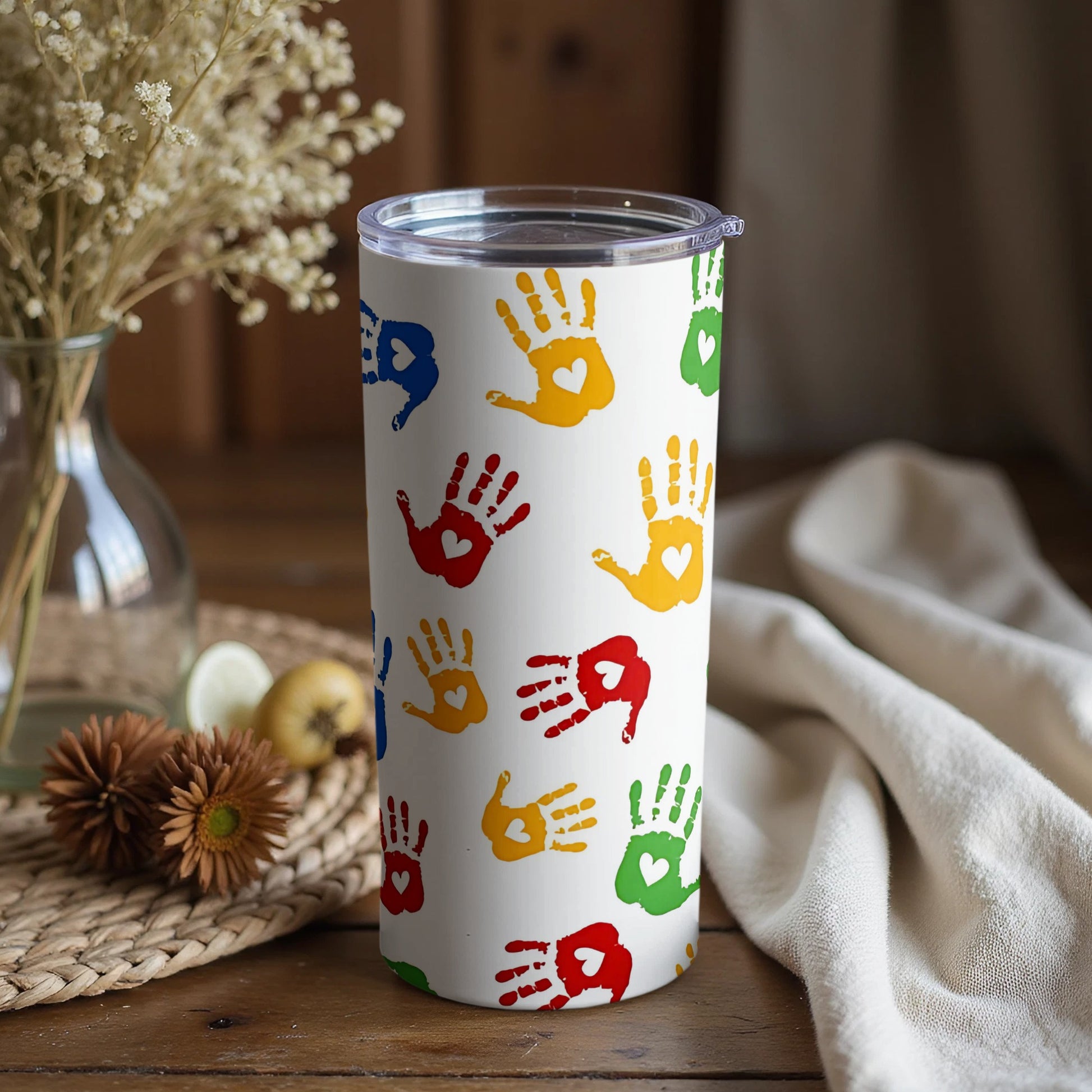 Colorful Handprints Tumbler for Drinks and Beverages