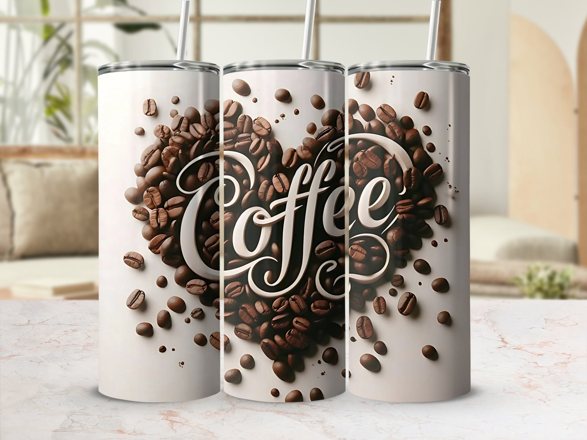 Coffee Bean Pattern Tumbler Stainless Steel Insulated Cup