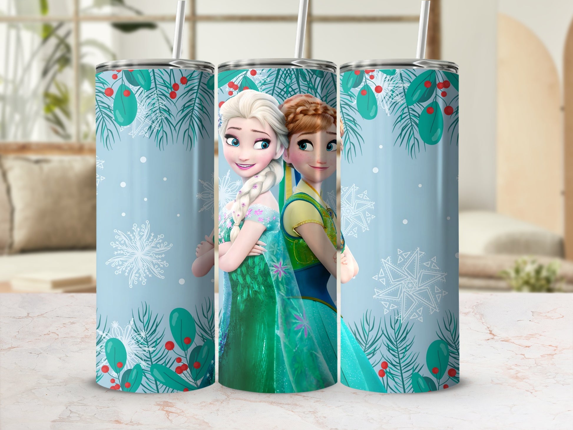 Frozen Anna and Elsa Winter Theme Tumbler