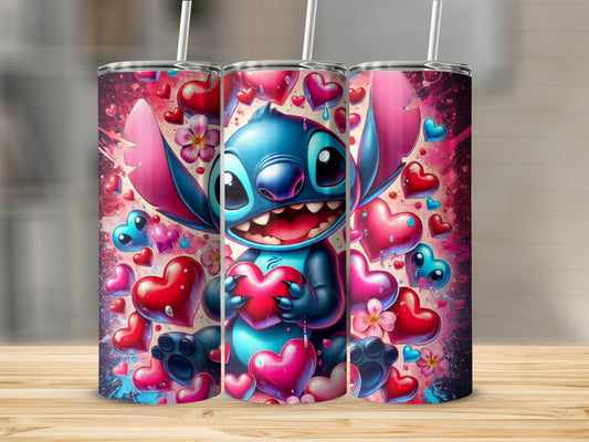 Cute Blue Alien Surrounded by Hearts Tumbler