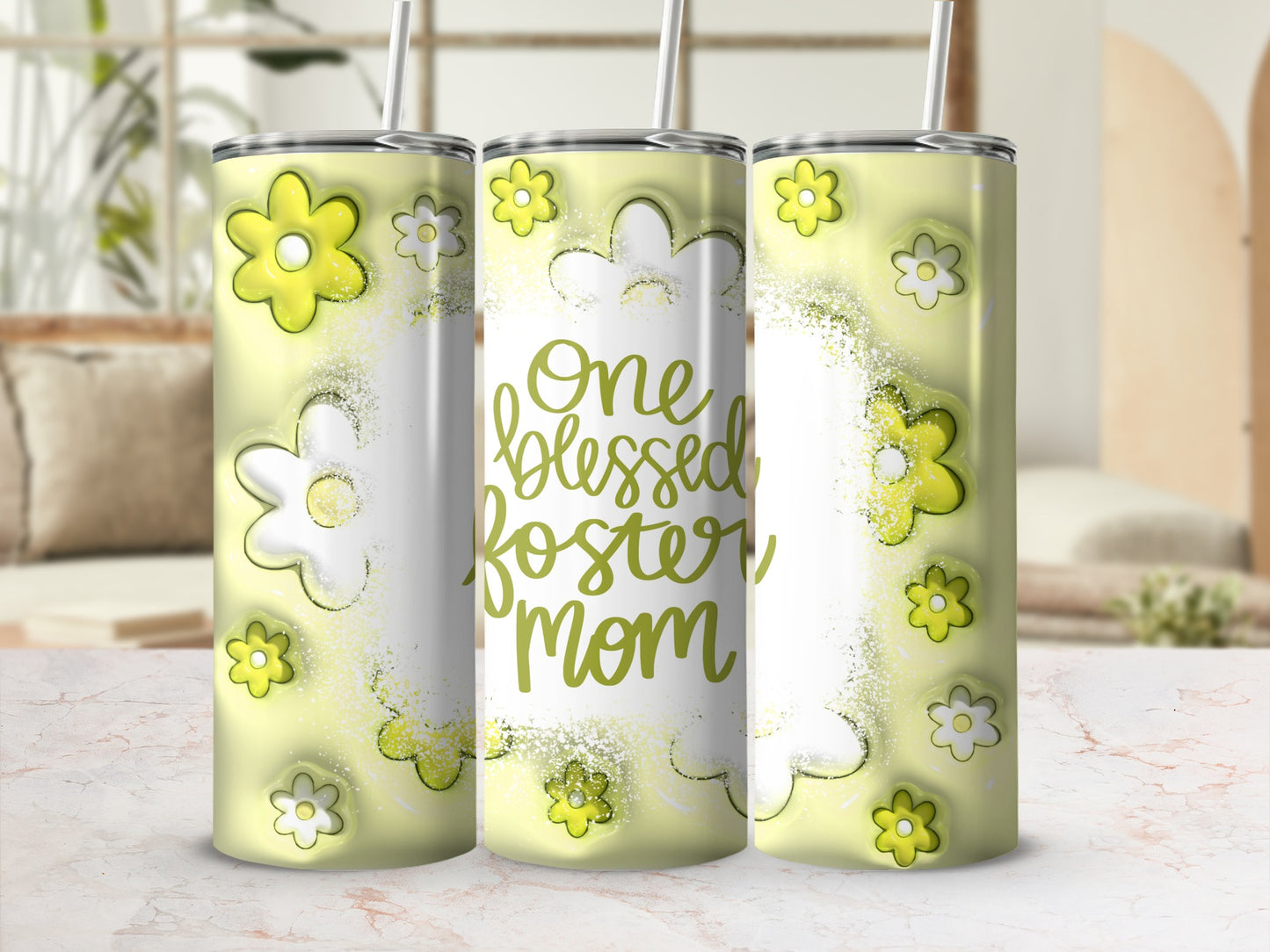 One Blessed Foster Mom Floral Tumbler