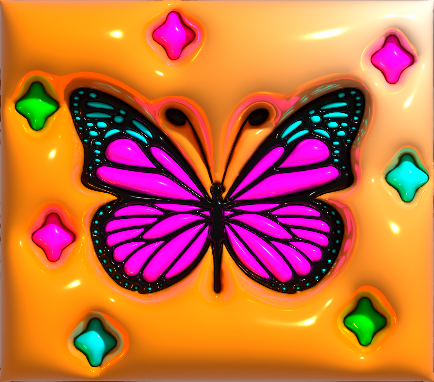 3D puff butterfly tumbler in Orange