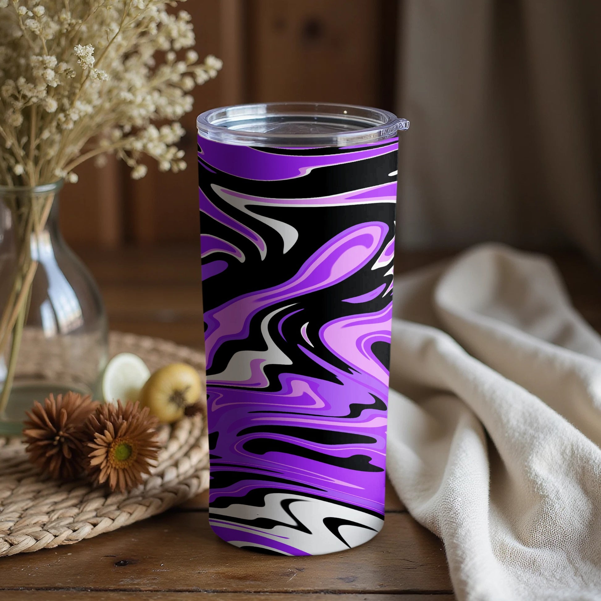 Vibrant Purple and Black Swirl Insulated Tumbler Cup