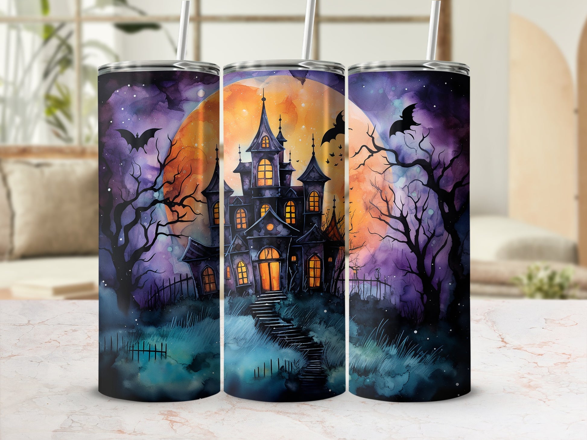 Spooky Haunted House Design Tumbler for Halloween Fun