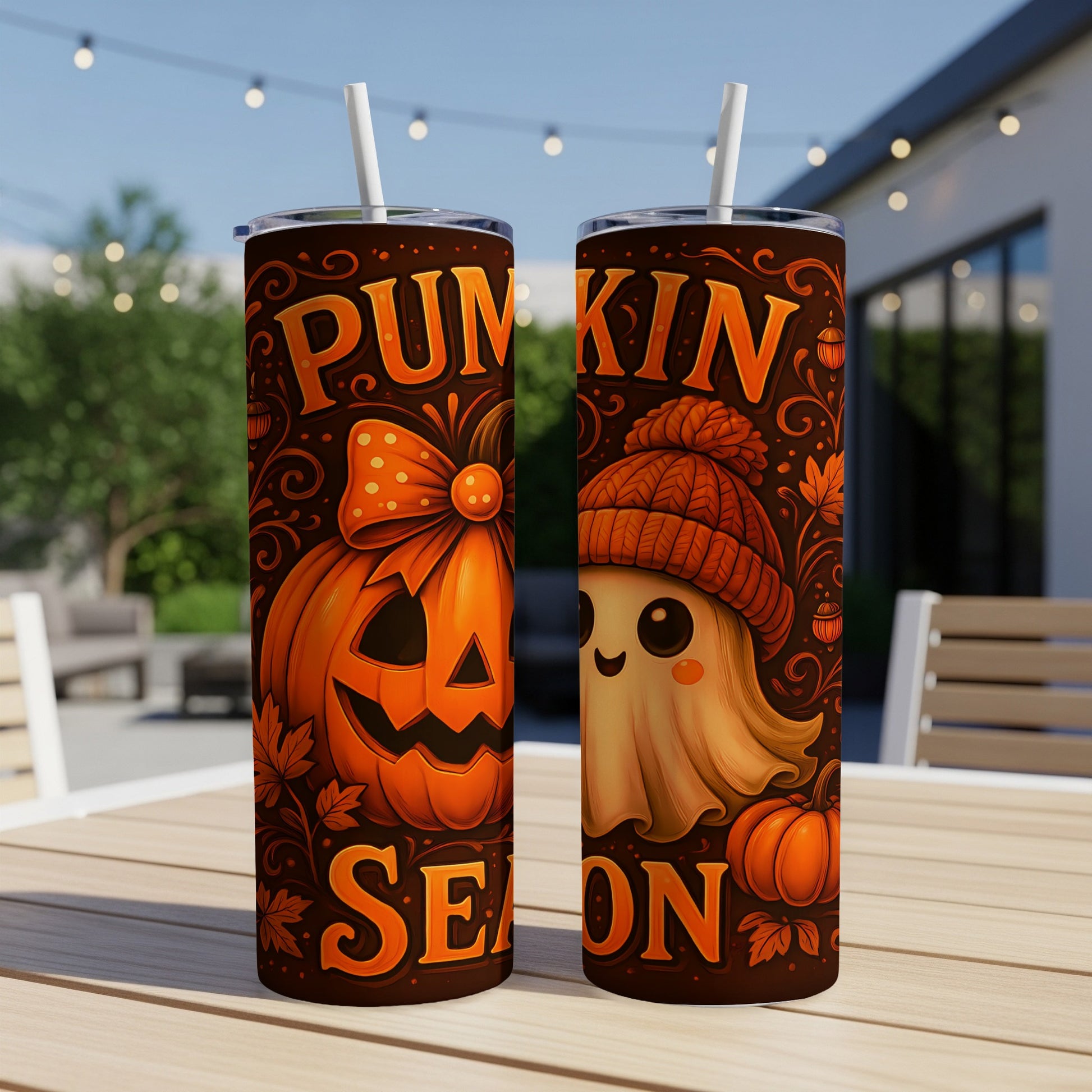 Two tumblers with "Pumpkin Season" text and Halloween graphics.