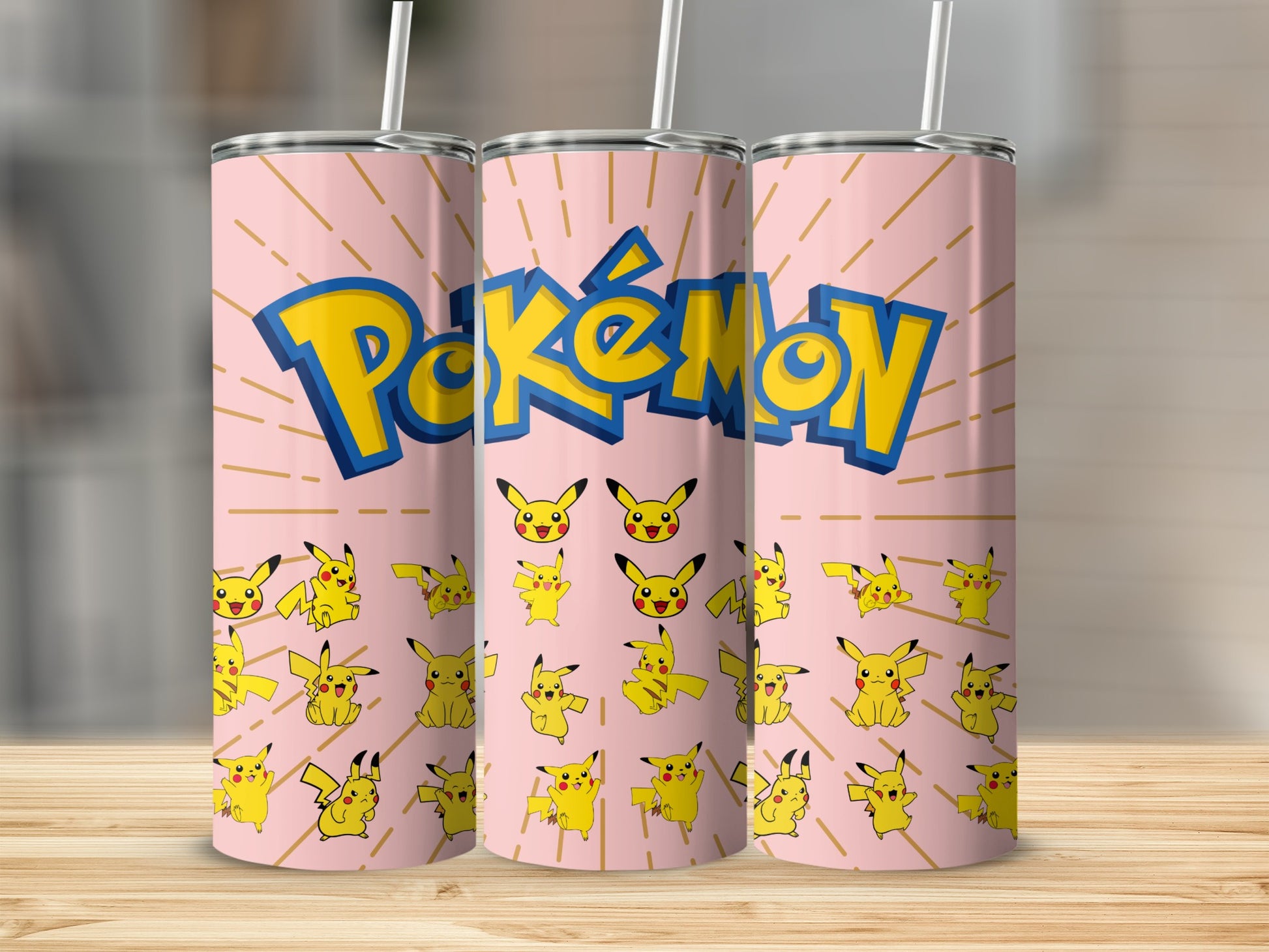 Pokémon Pikachu Themed Pink Tumbler with Straw