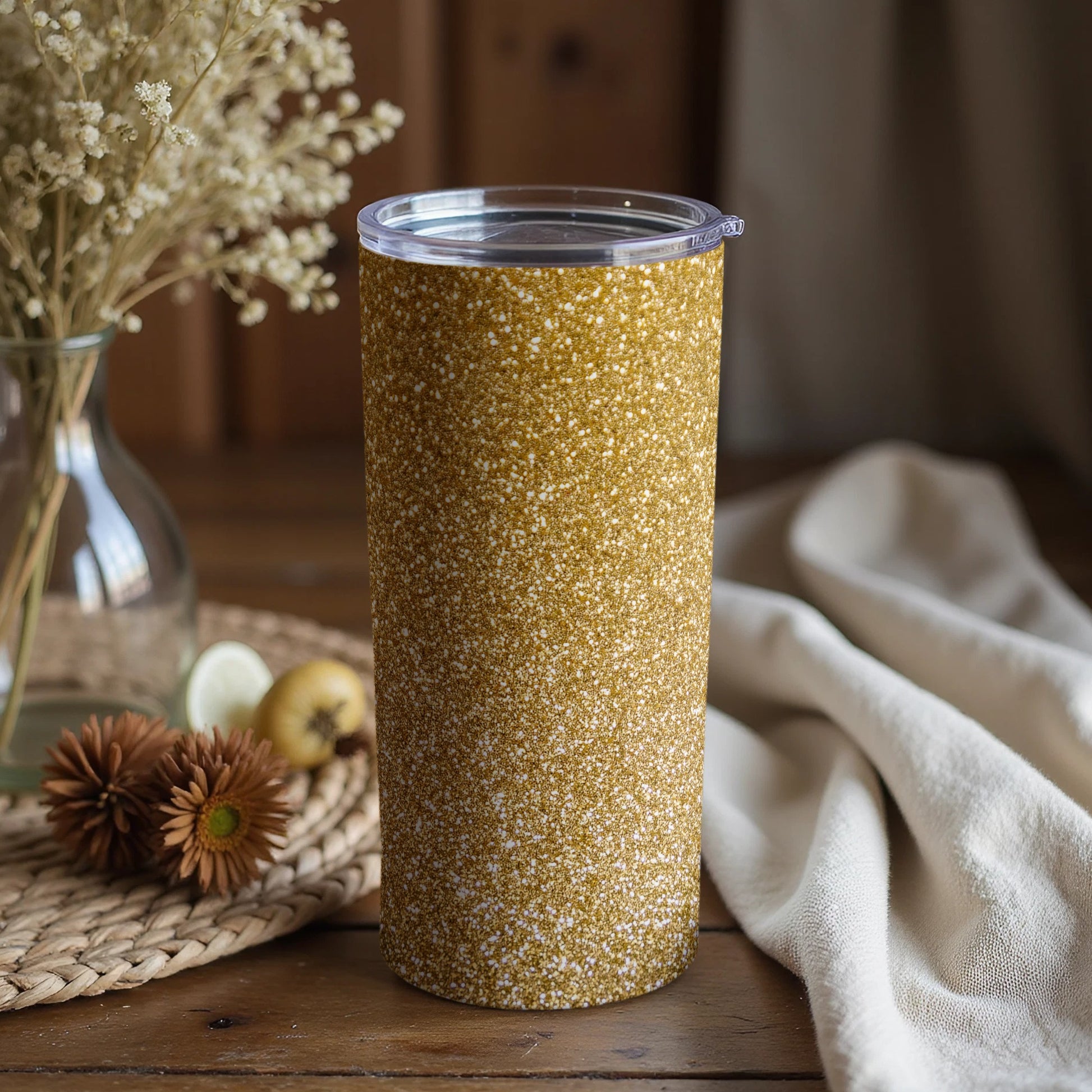 Shimmering gold speckled tumbler perfect for beverages