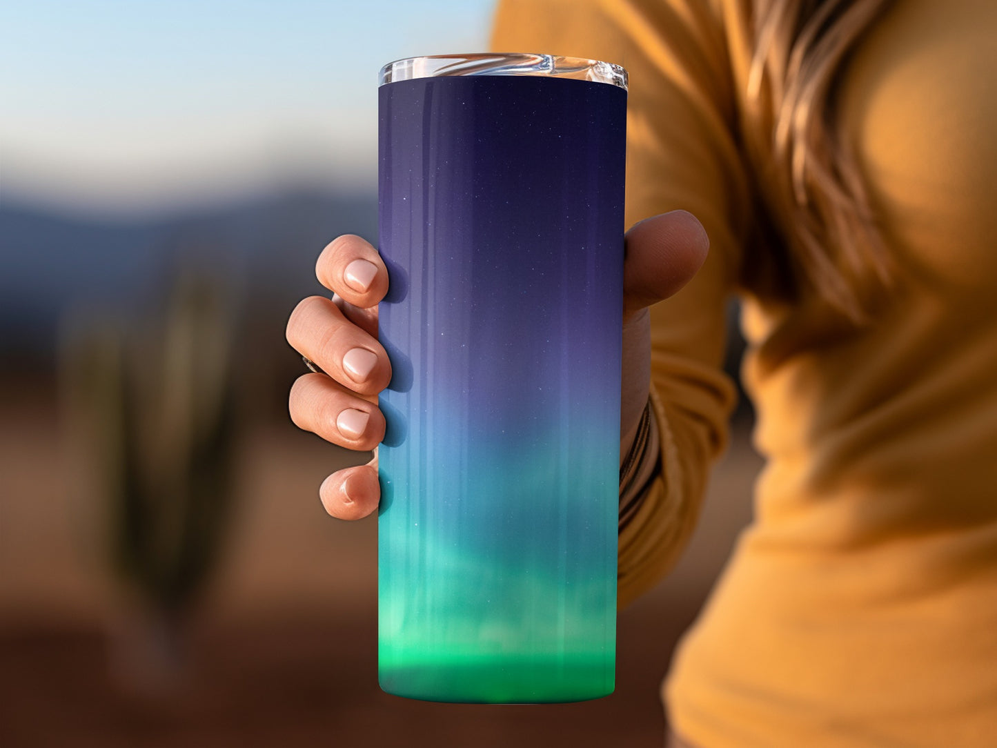 Gradient Blue Green Travel Tumbler with Lid 16 oz
