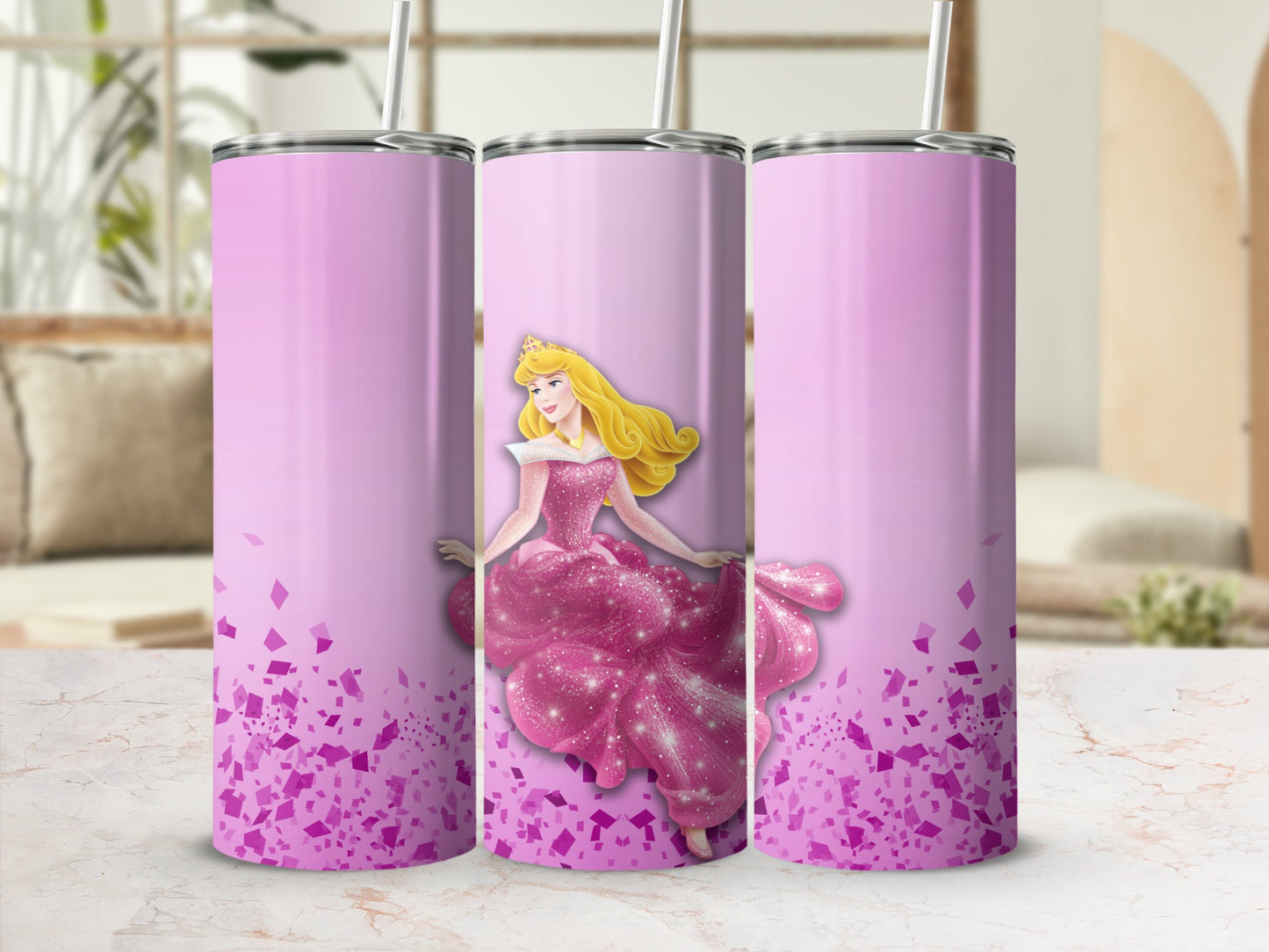 Enchanting Princess in Pink Dress Tumbler Flask