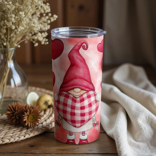 Cute Gnome Heart Red Checker Design Tumbler