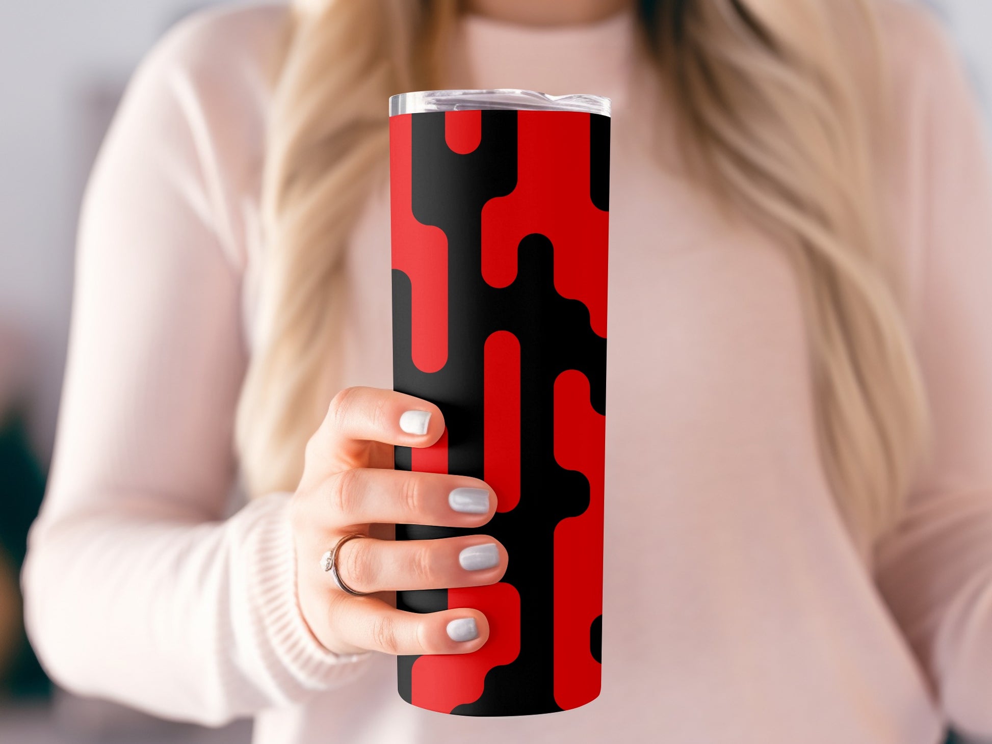 Modern Red and Black Patterned Tumbler for Beverages