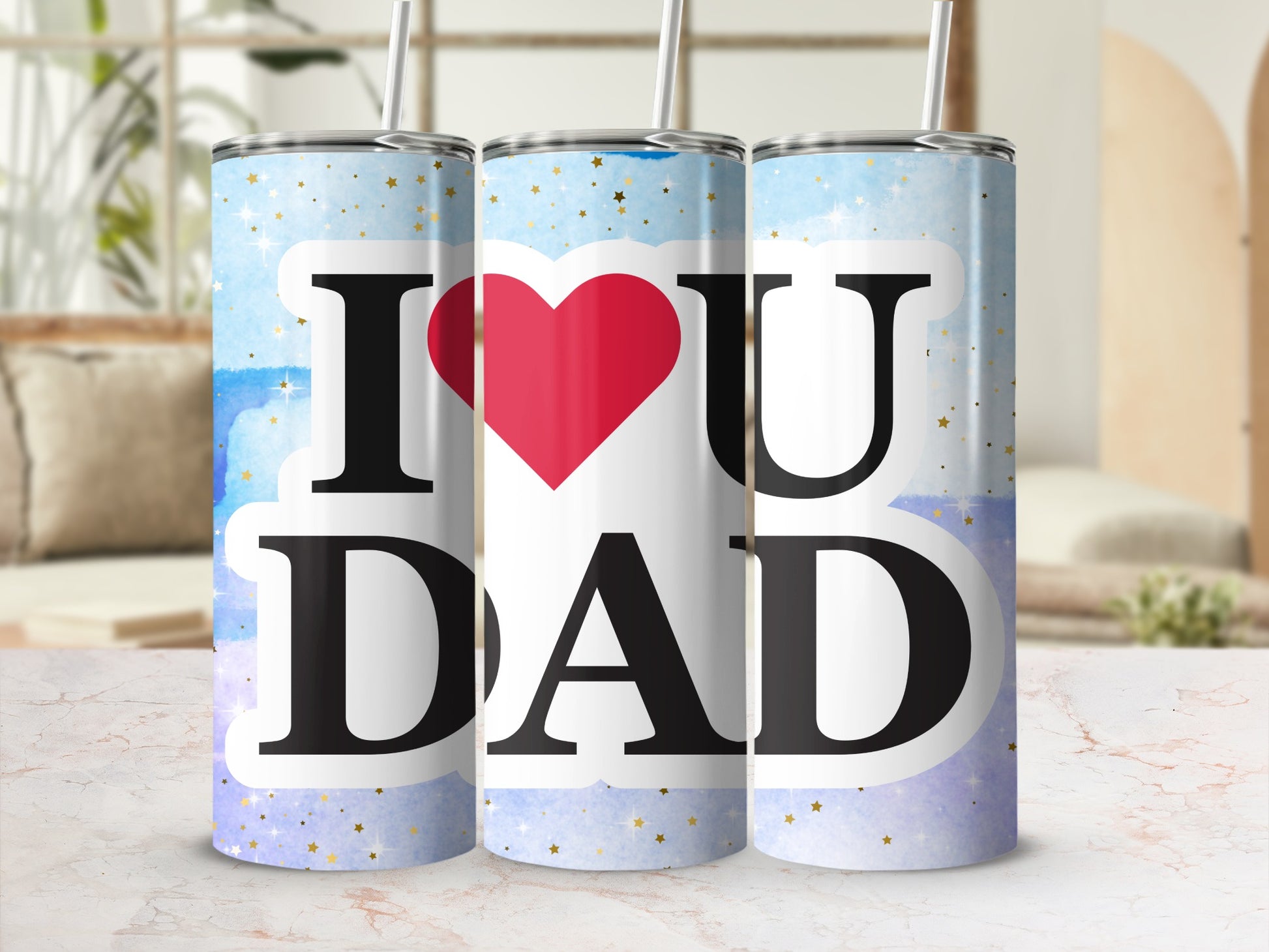 I Love You Dad Tumbler With Stars and Blue Background