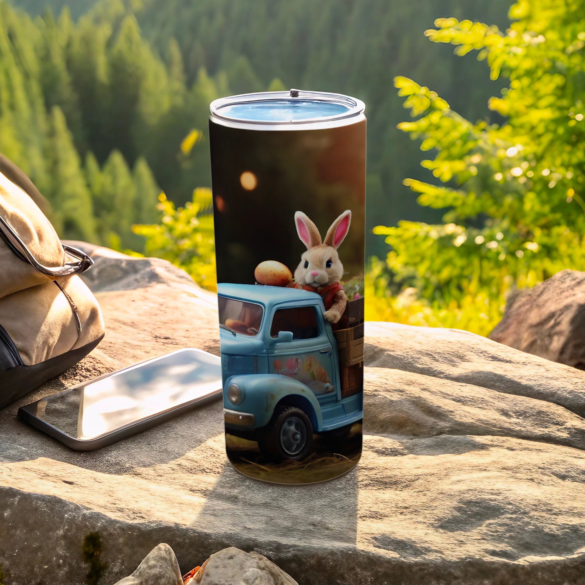 Bunny Blue Pickup Truck Easter Egg Forest Scene Tumbler product type