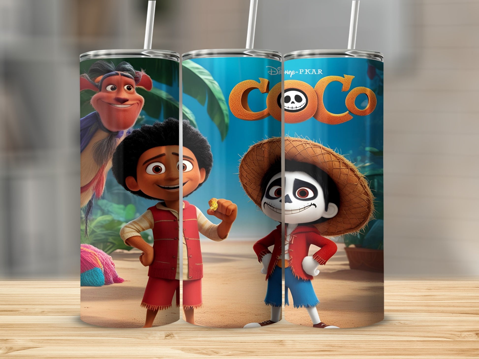 Miguel Rivera and Hector Rivera from Disney Pixar's Coco on a tumbler.