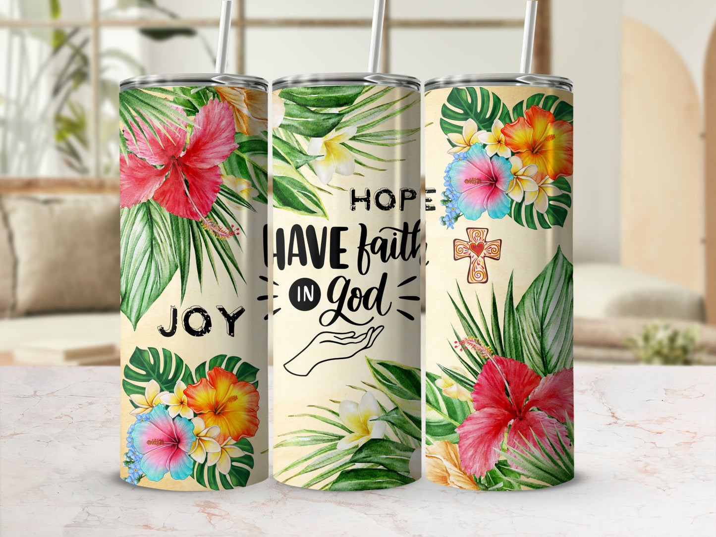 Floral and Inspirational Stainless Steel Tumbler