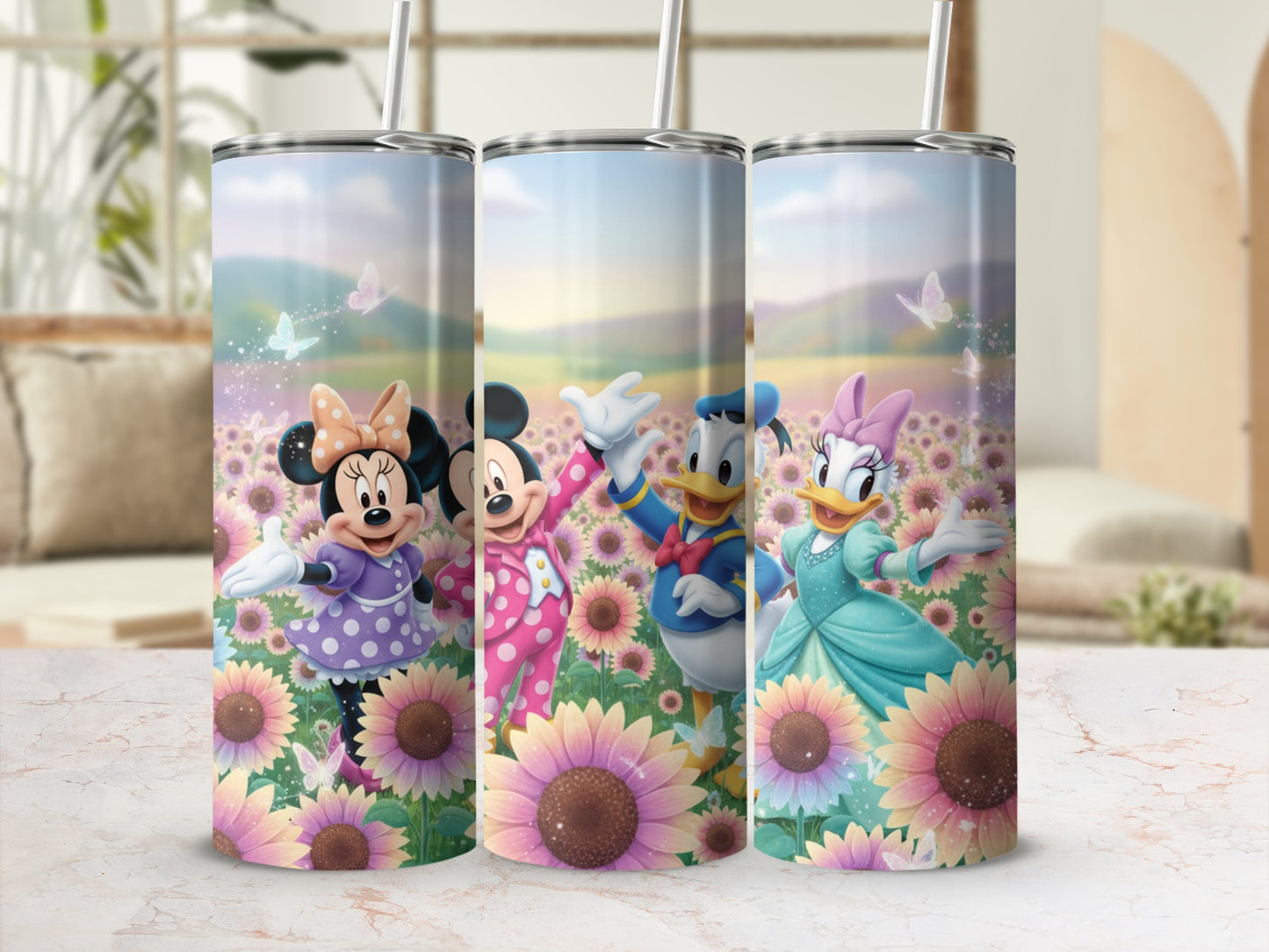 Cute Disney Characters Flower Print Tumbler Cup