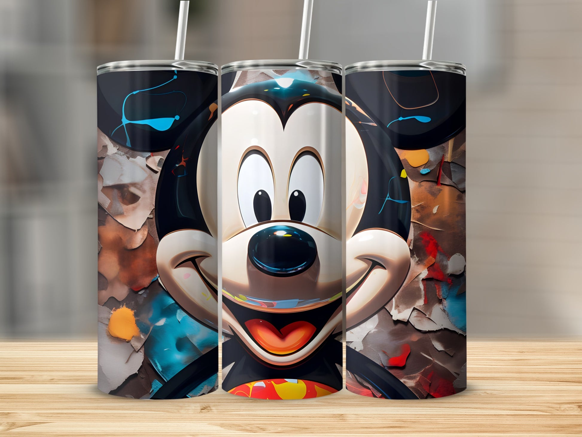Mickey Mouse Design Tumbler Flask with Straw