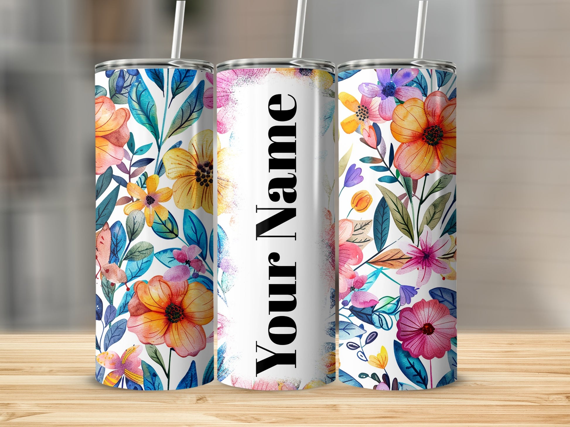 Personalized Floral Design Insulated Tumbler Cup