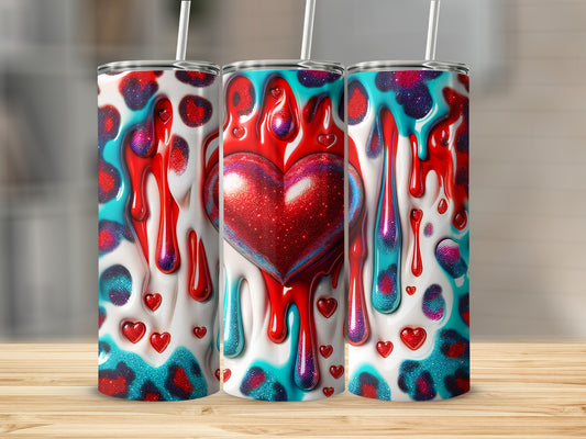 Hearts Drips Turquoise Love Leopard Sparkle Design Tumblers