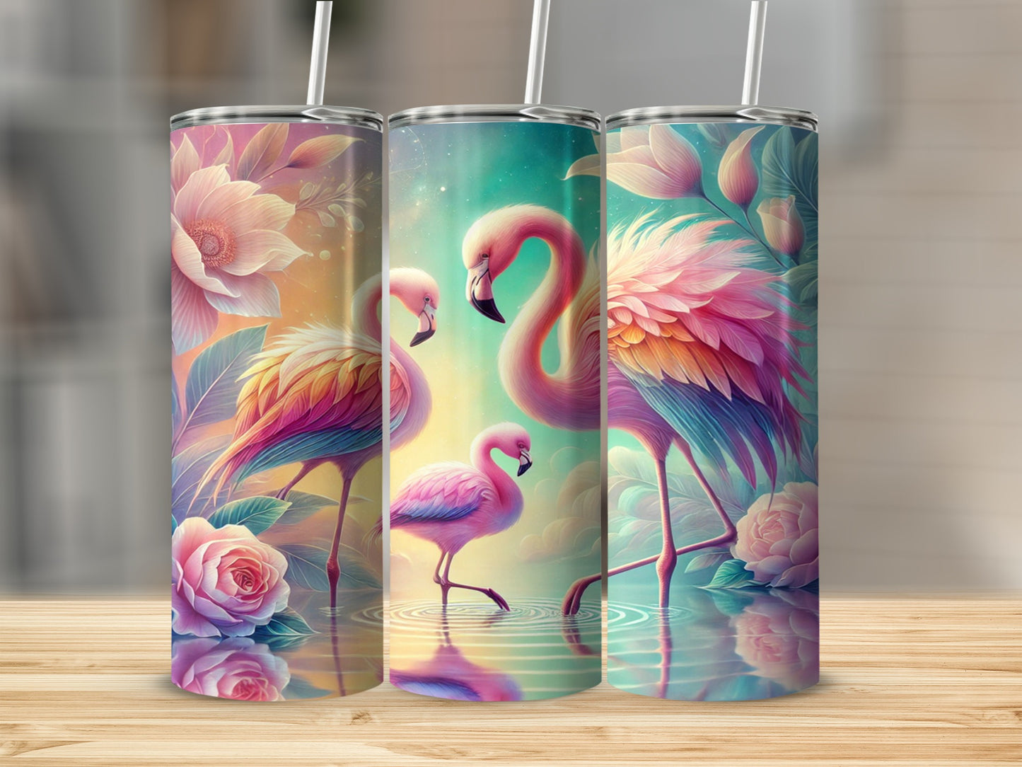 Beautiful Floral and Flamingo Design Tumbler