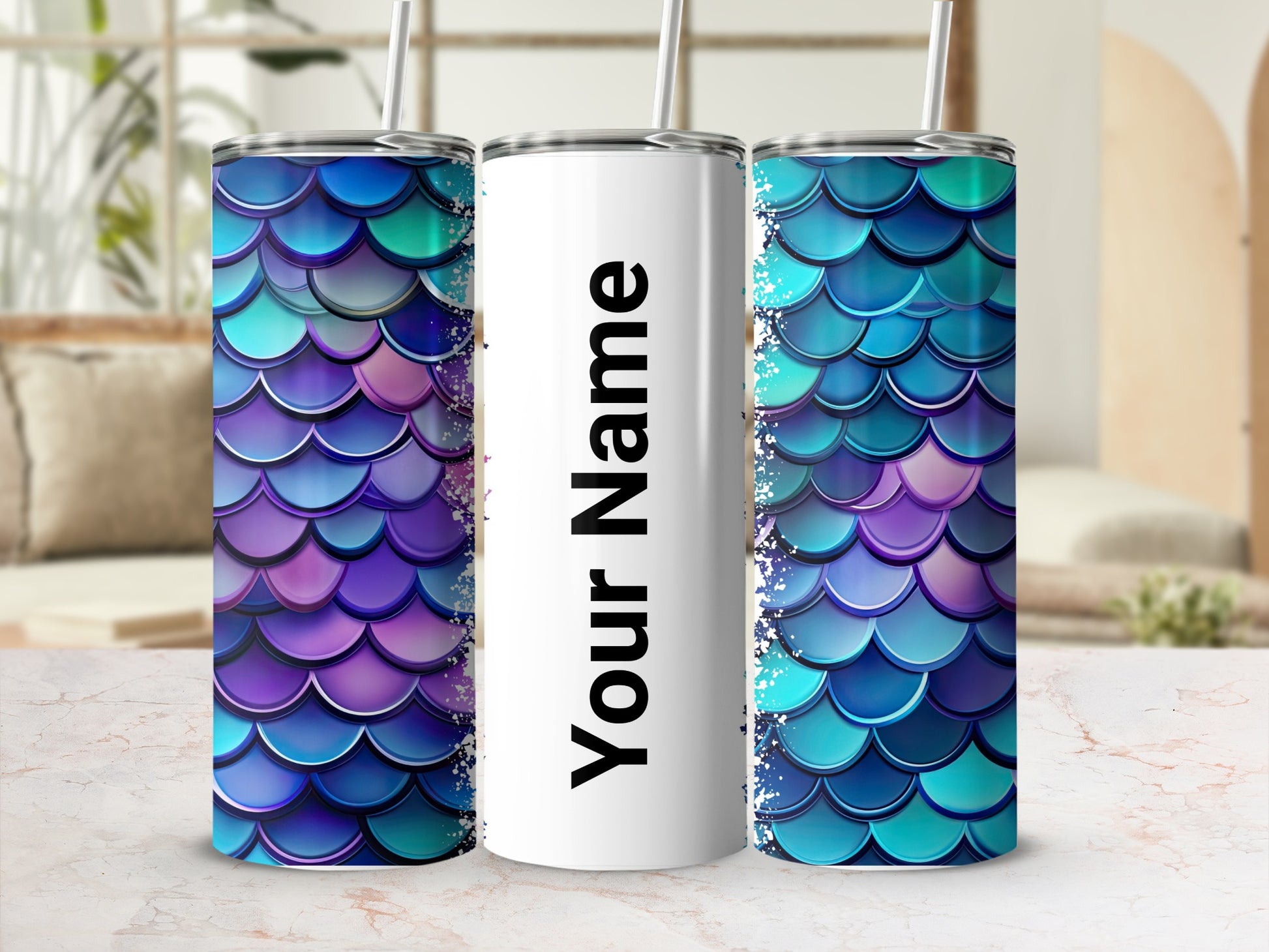Personalized Colorful Mermaid Scales Tumbler Design