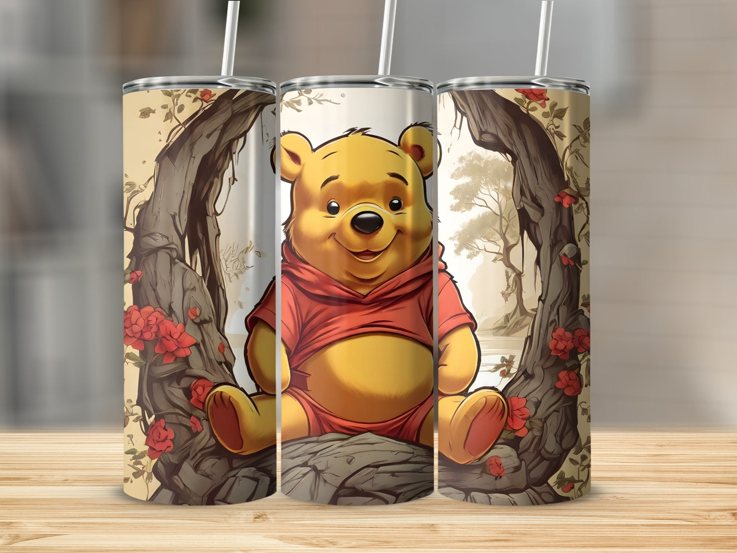 Winnie The Pooh Smiling Portrait on a Tree Tumblers