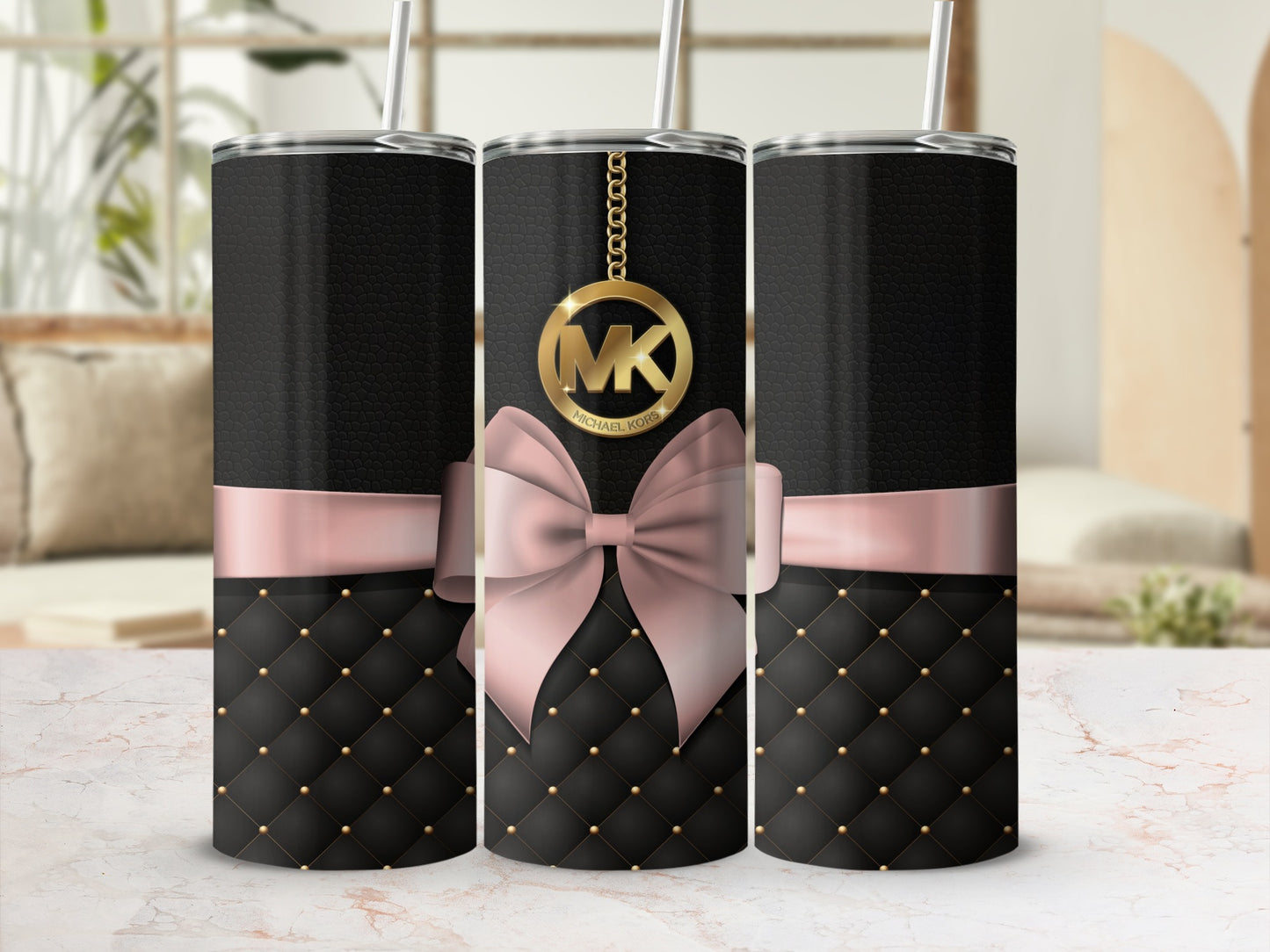 Elegant Black and Pink Bow Design Tumbler Flask