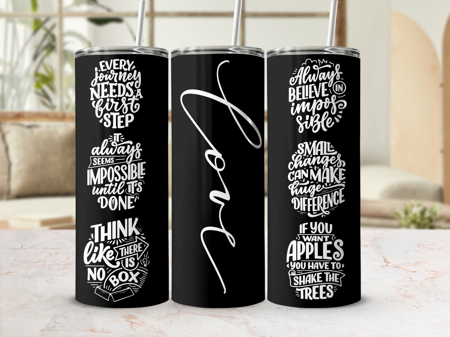 Inspirational Quotes on Black Travel Tumblers