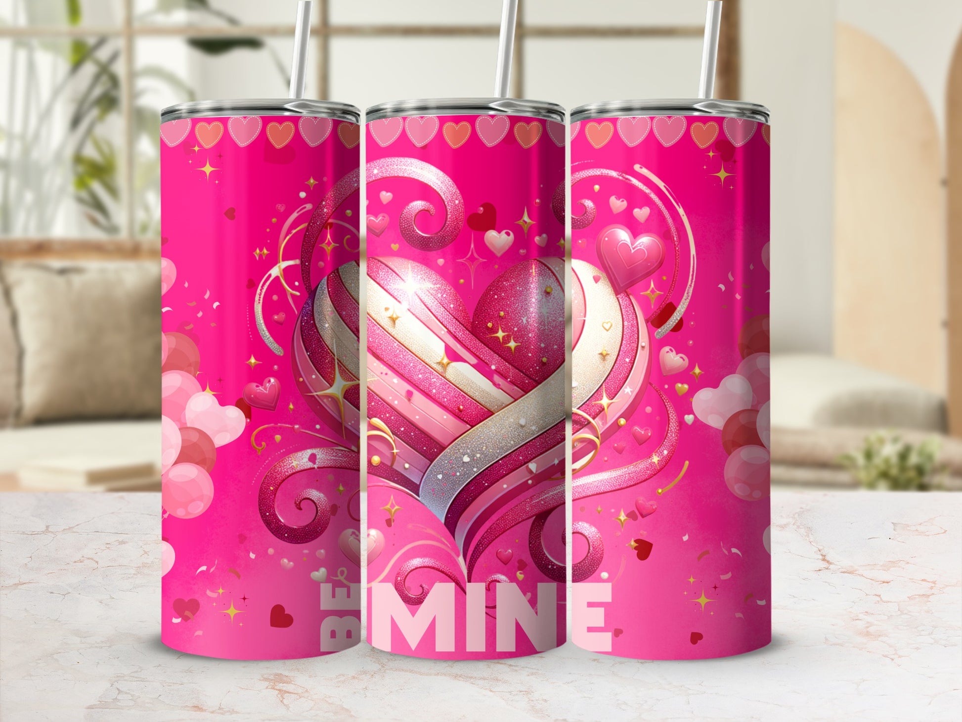 Pink Love Heart Pattern Be Mine Tumbler
