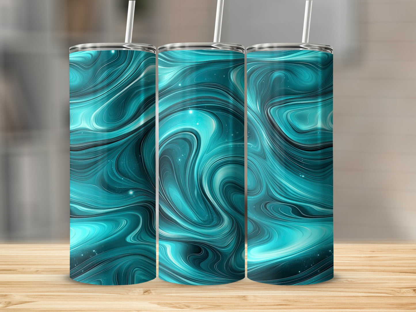Teal Aqua Swirl Pattern Abstract Sparkle Modern Tumblers