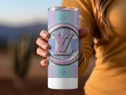 Stylish Glitter Monogram Design Travel Tumbler Product