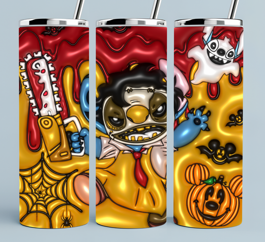 Stitch Dressed as Leatherface Halloween Tumbler