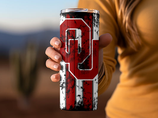 Distressed Red and White OU Logo Tumbler Cup Product