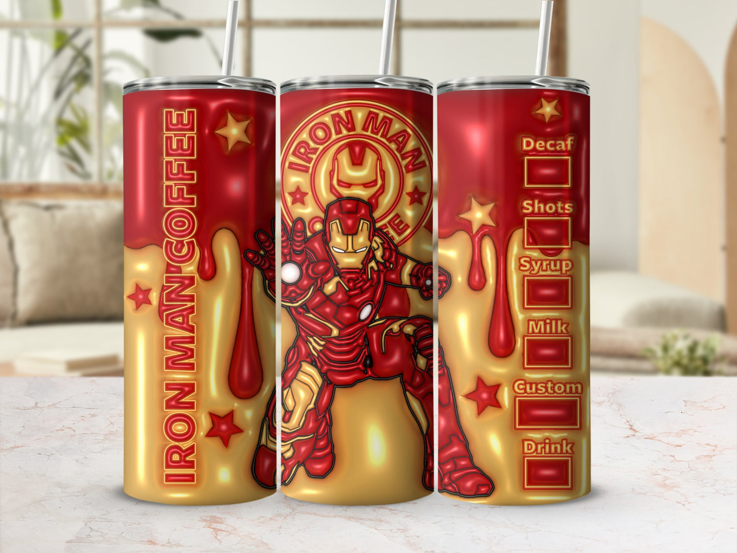 Iron Man Coffee Custom Tumbler with Order Checklist