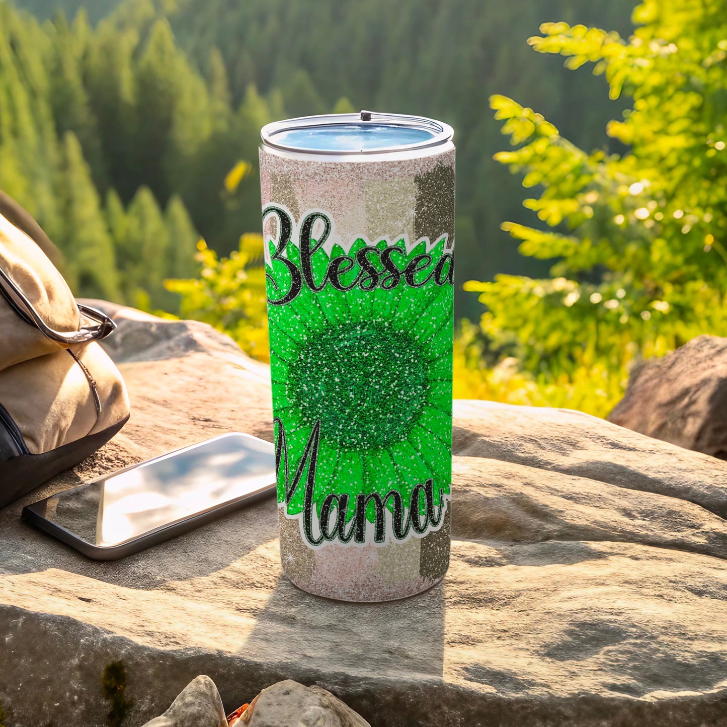 Blessed Mama Glitter Tumbler for Drinks Tumblers