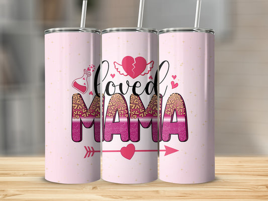 Loved Mama Pink and Gold Custom Tumbler