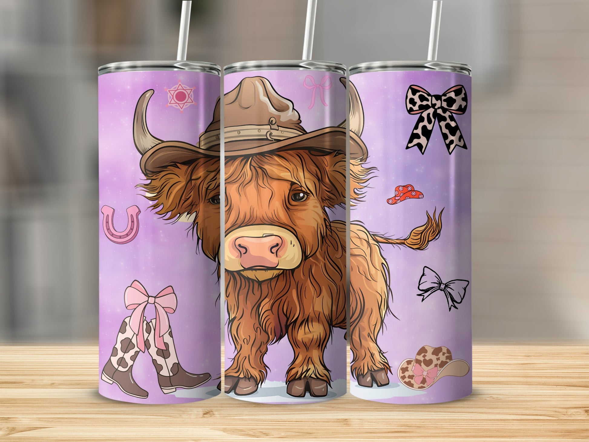 Cute Highland Cow with Cowboy Hat Tumbler Cup Design