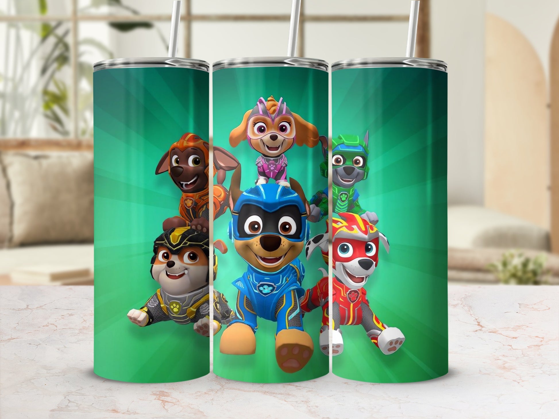 Colorful Paw Patrol Characters Tumbler with Straw
