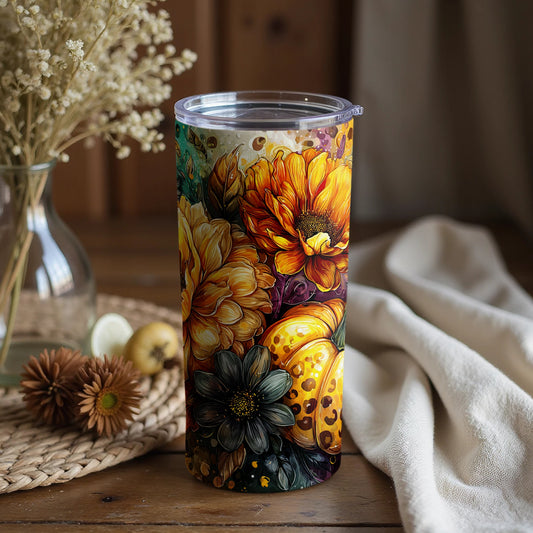 Vibrant Floral Insulated Tumbler With Autumn Design