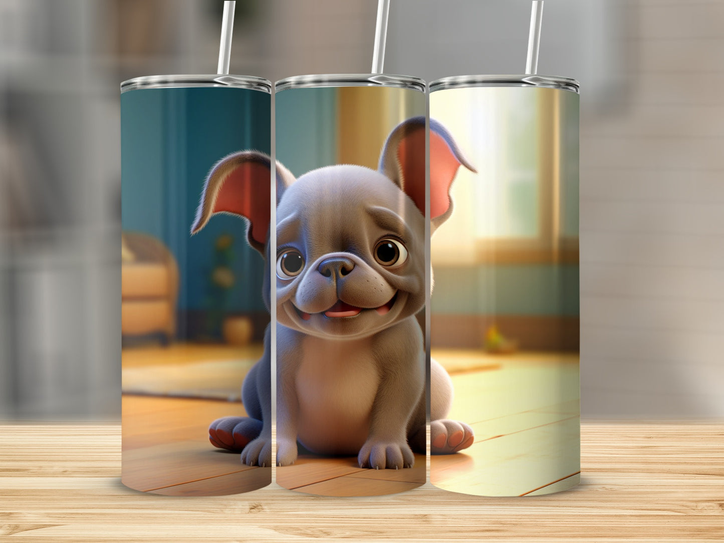 Cute French Bulldog Puppy Printed Travel Tumbler
