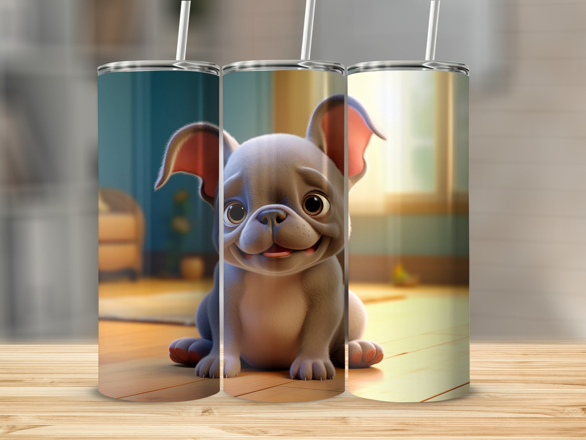 Cute French Bulldog Puppy Printed Travel Tumbler