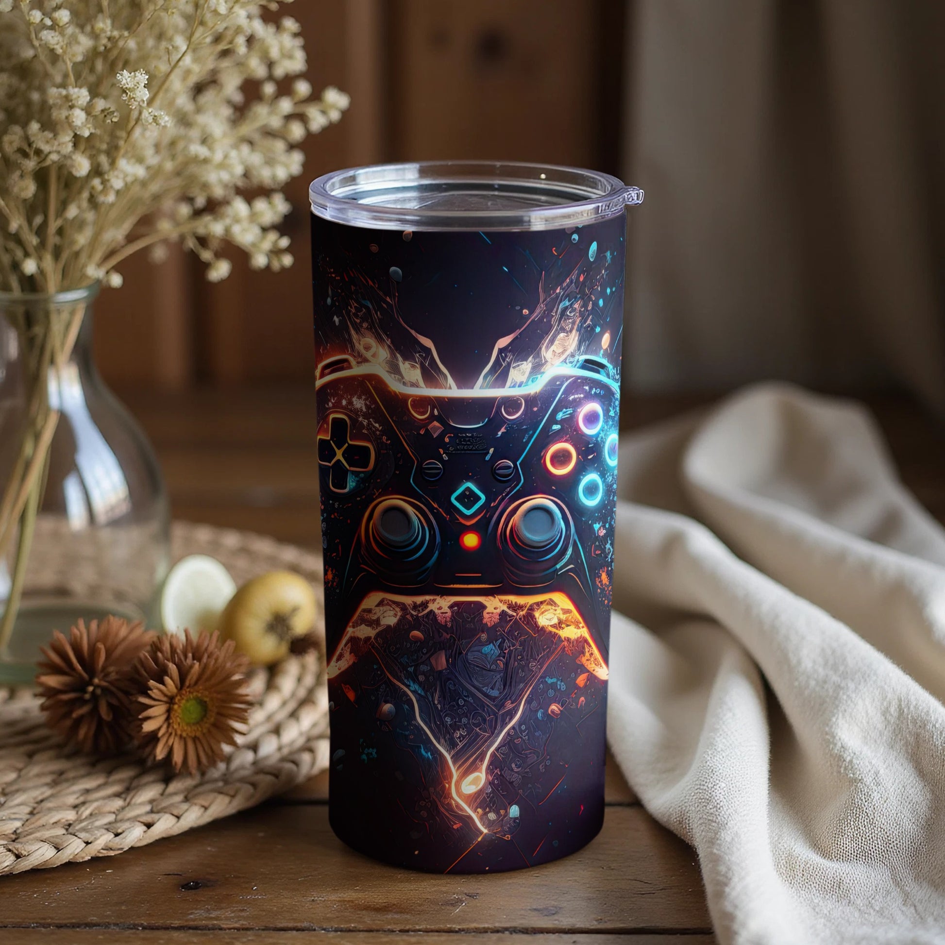 Futuristic Neon Video Game Controller Artwork Tumbler