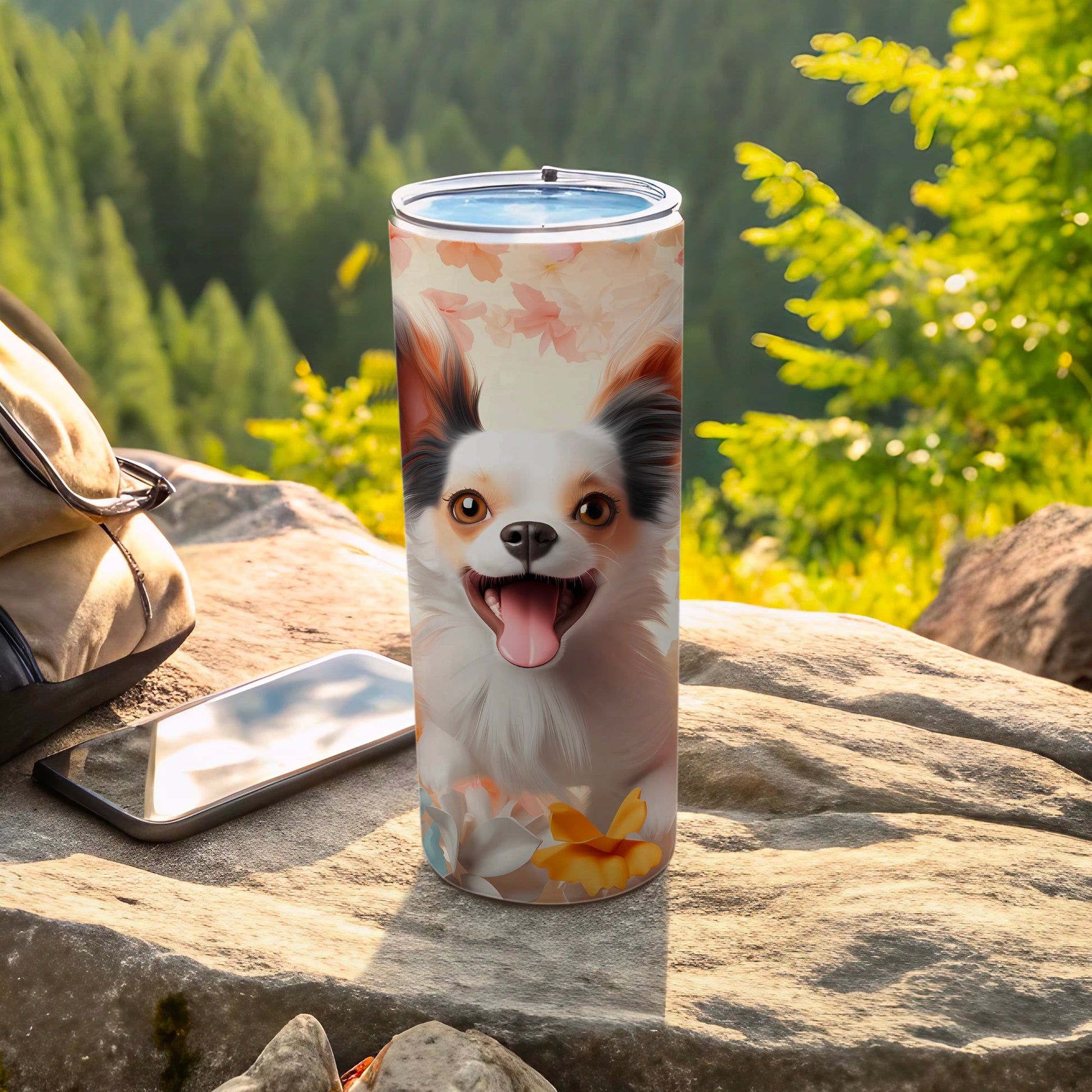 Happy Cute Puppy Dog Floral Design Drinkware product type
Dog, Puppy, Chihuahua, Pet, Canine, Happy Dog, Cute Dog, Dog Lover, Animal Art, Tumbler, Drinkware, Insulated Tumbler, Water Bottle, Beverage Container, Travel Mug, Floral Design, Flower Pattern, Pet Portrait, Unique Gift, Gift Idea