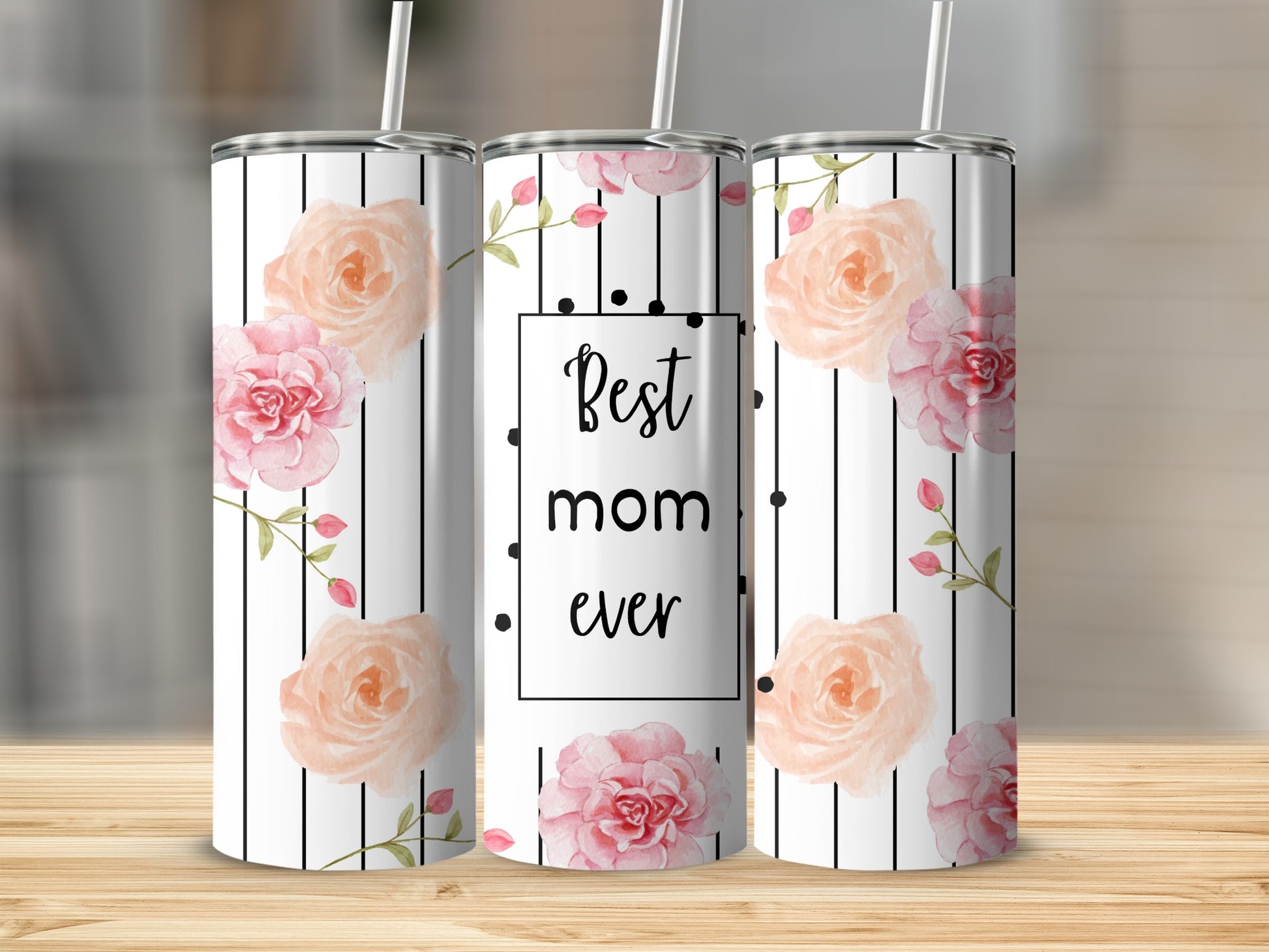 Best Mom Ever Floral Striped Pattern Customized Tumbler