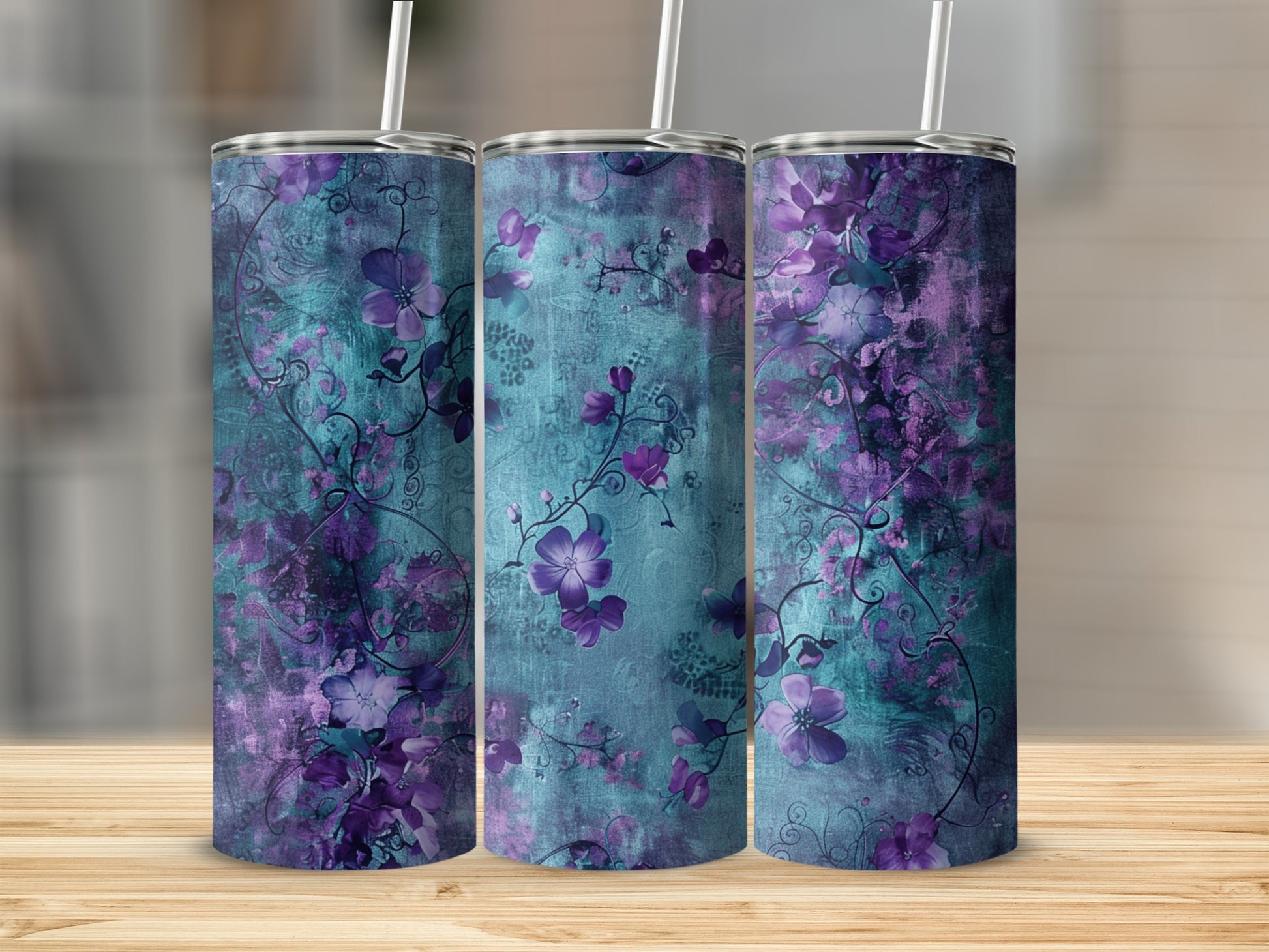 Elegant Purple and Blue Floral Design Tumbler product