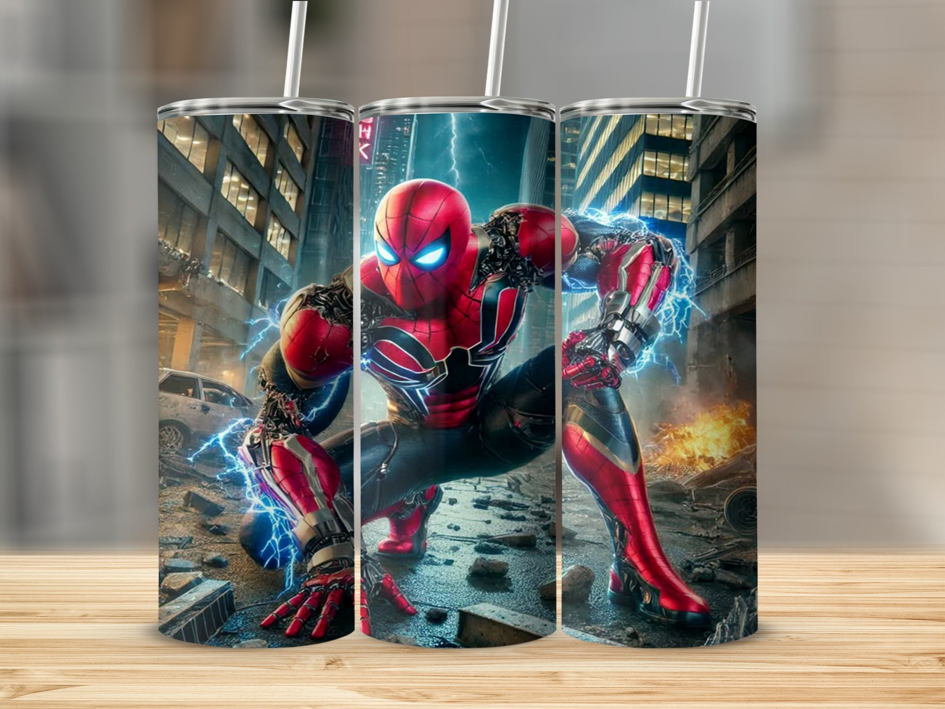 Spider Superhero Tumbler with City and Lightning