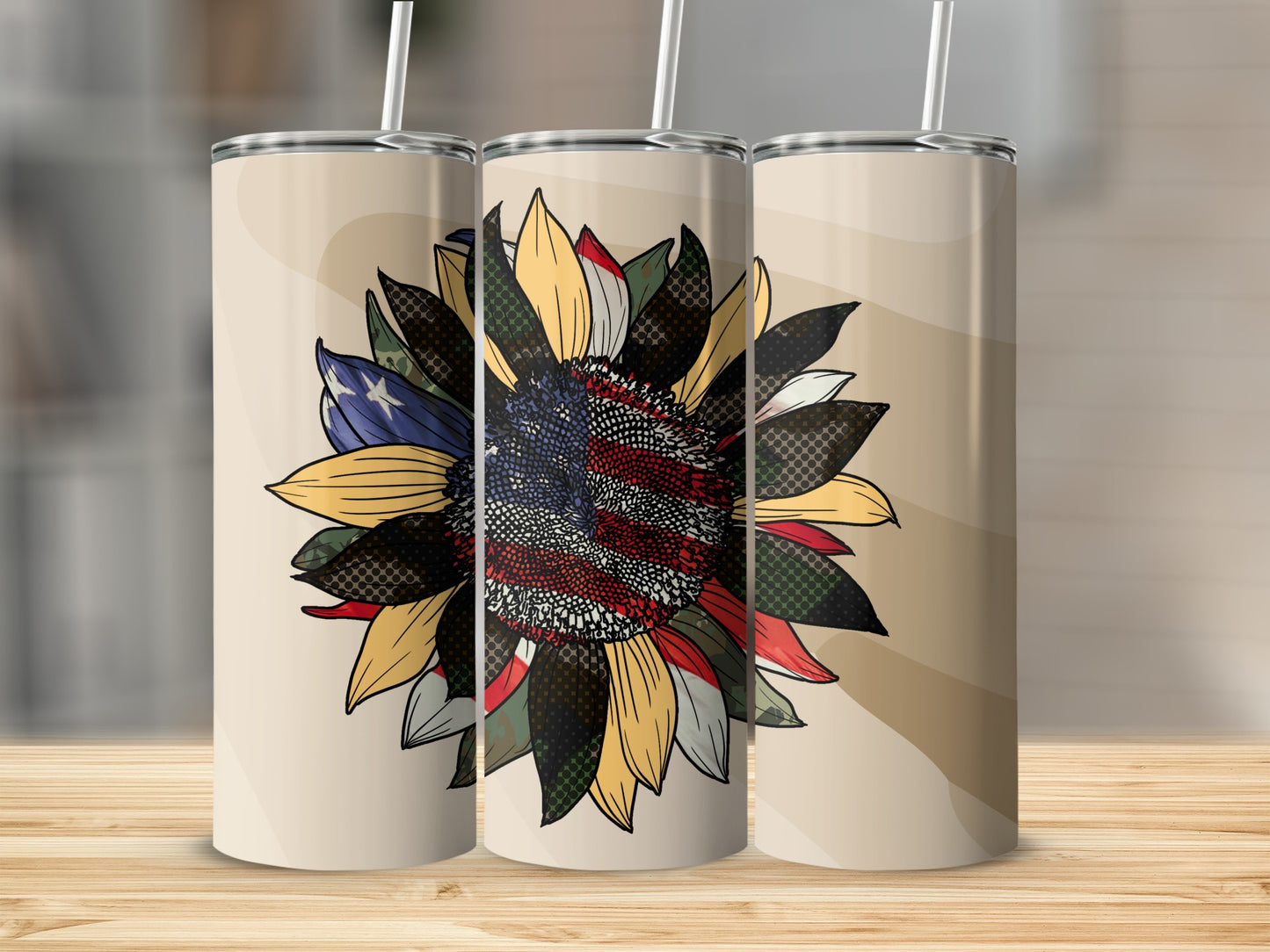 Patriotic Sunflower Print Design on Tumbler